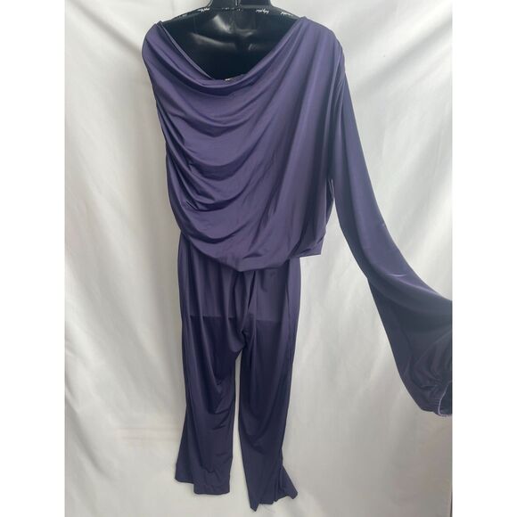 Baby Phat Y2K Drop Waist Purple Jumpsuit Size XL Wide Leg Draped Cowl Neck Long - Picture 3 of 12